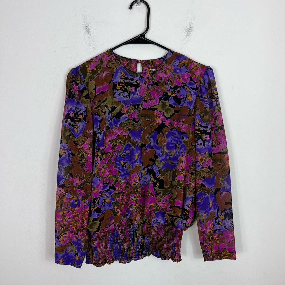 Vintage Funky Colourful Floral Long Sleeve Women's Top Sz S